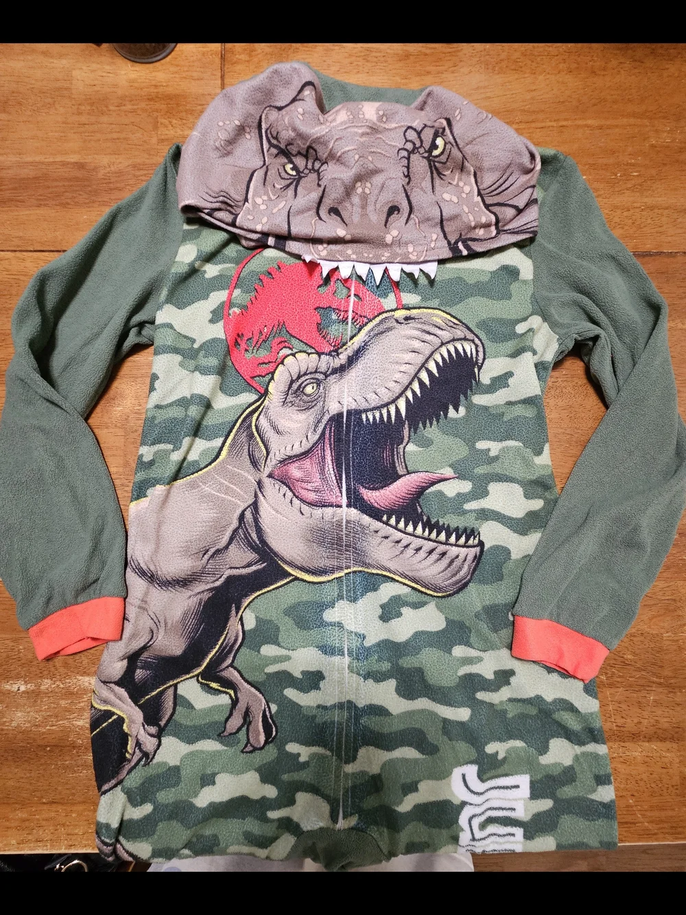 Kids' Dinosaur Print Long Sleeve Hoodie - Green Camo